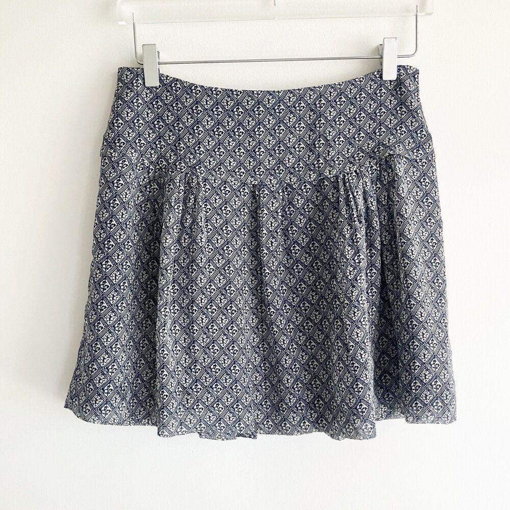 Madewell Nico Silk Mini Skirt Size 4 Navy Blue White Geometric Print
